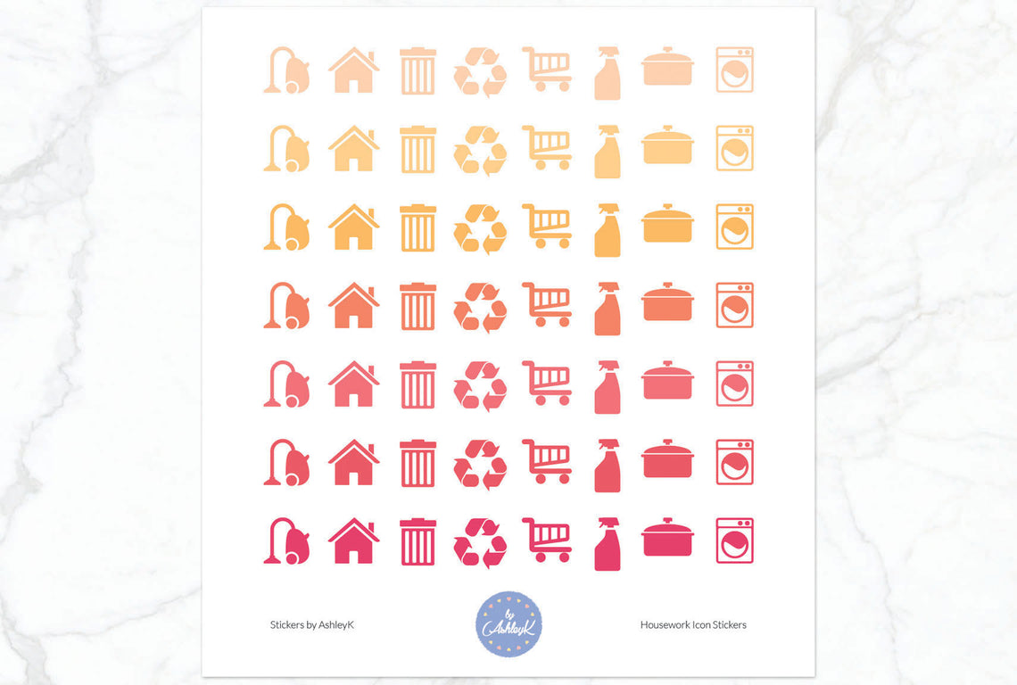 Housework Icon Stickers - Peach