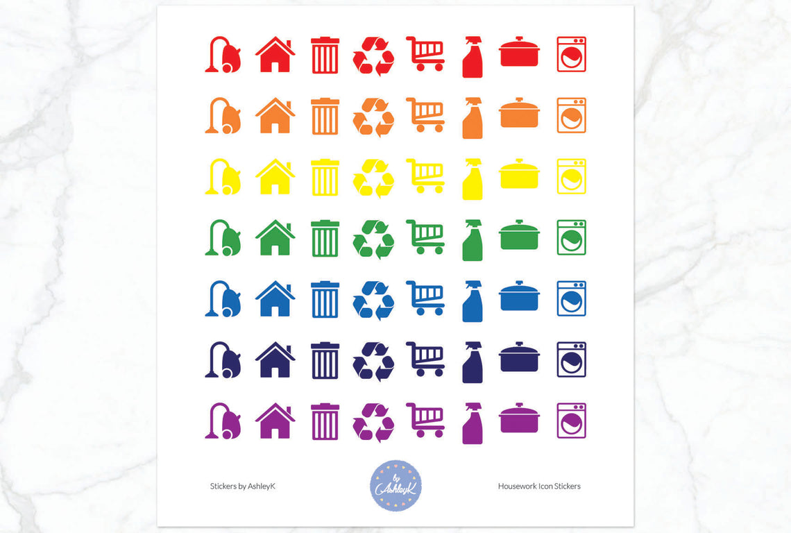 Housework Icon Stickers - Rainbow
