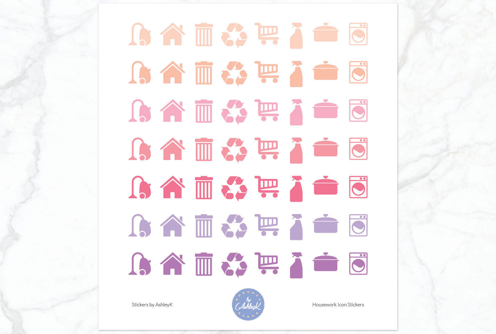 Housework Icon Stickers - Raspberry