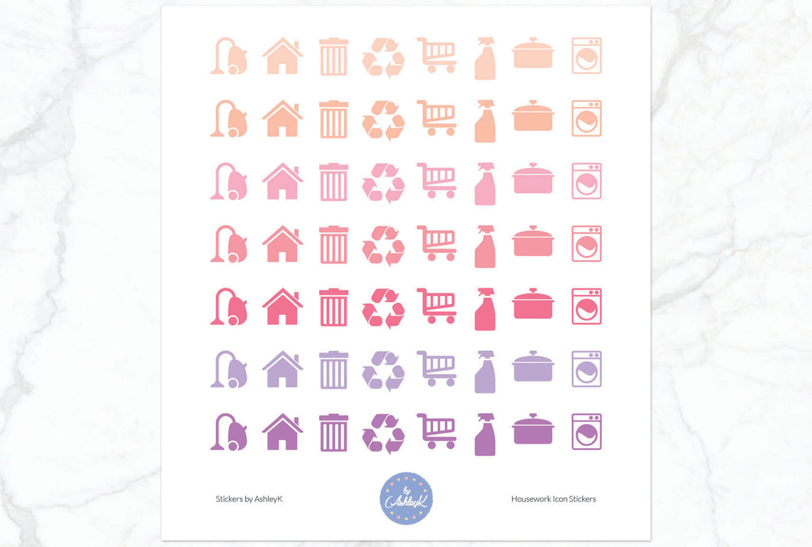 Housework Icon Stickers - Raspberry