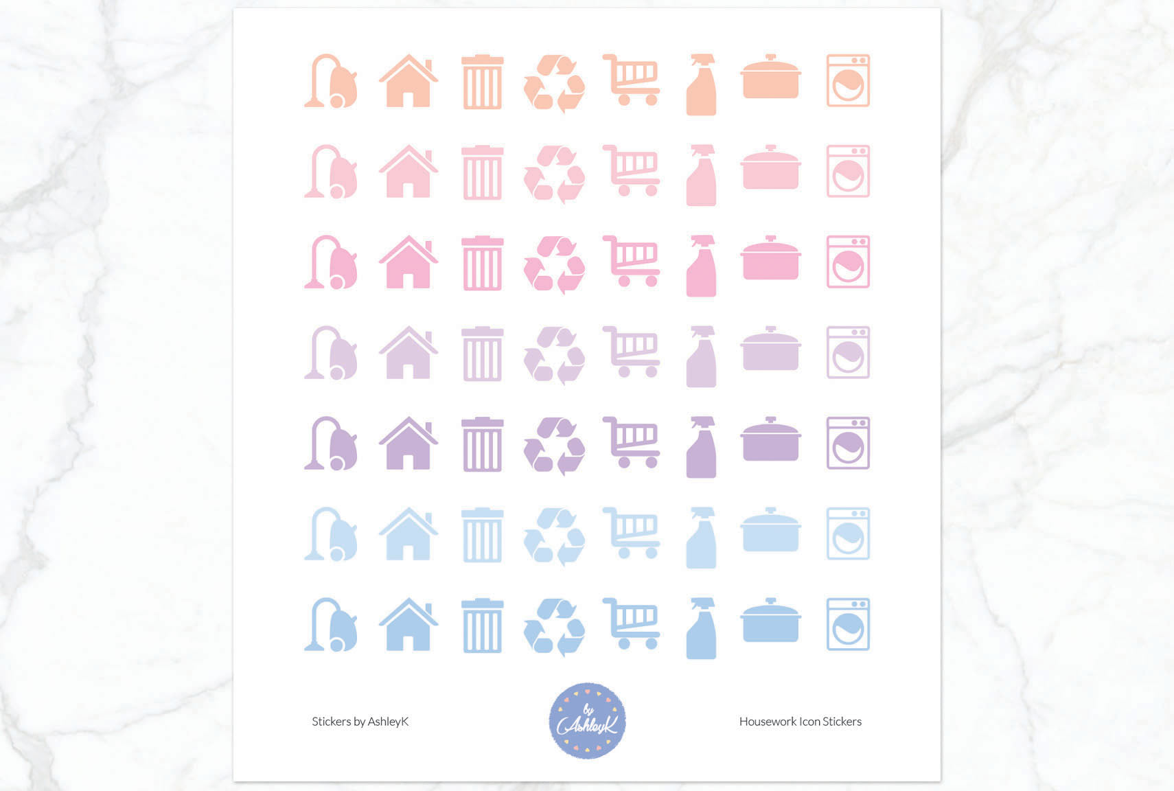 Housework Icon Stickers - Pastel Sunset