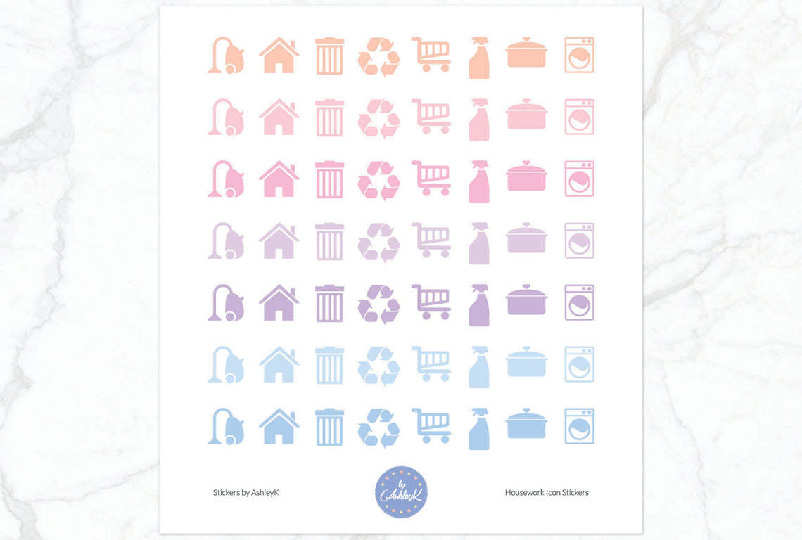 Housework Icon Stickers - Pastel Sunset