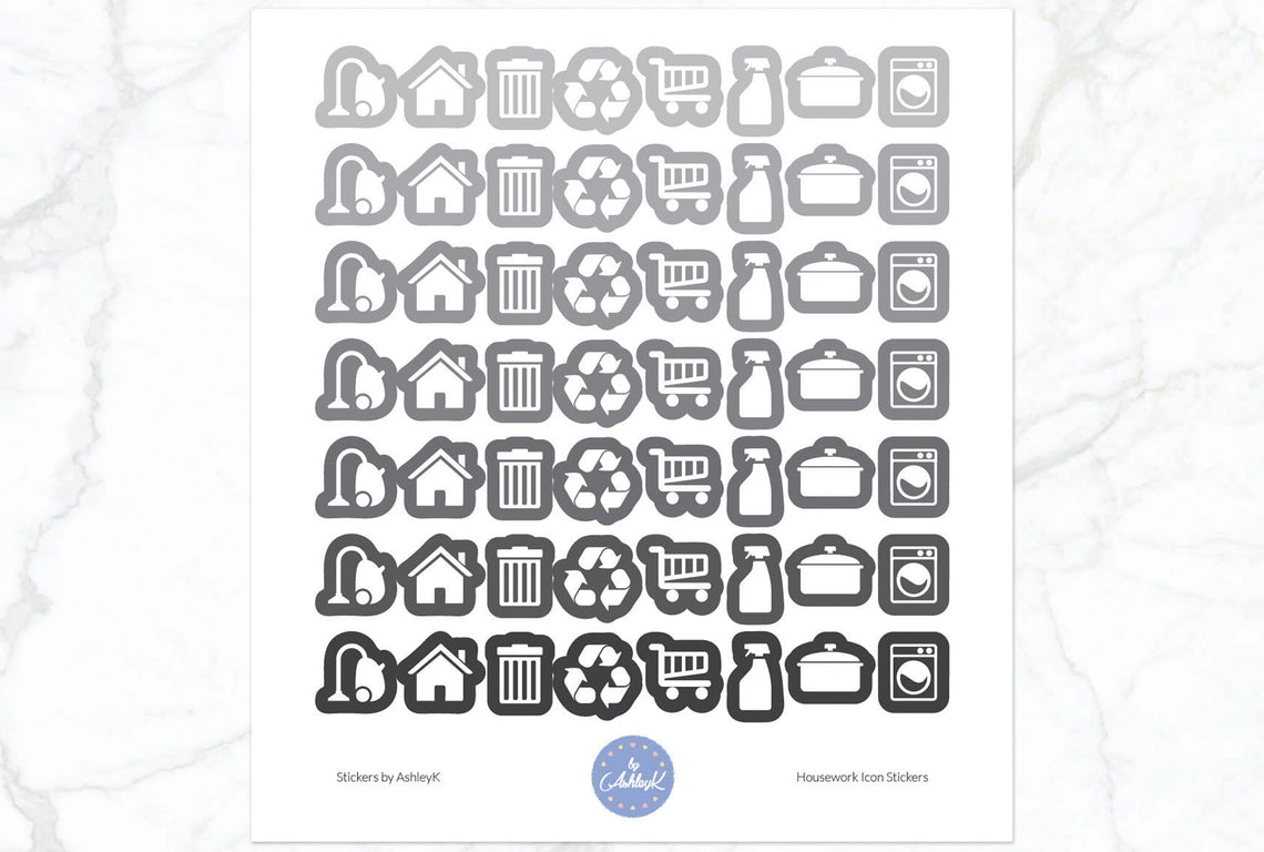Housework Icon Stickers - Monochrome