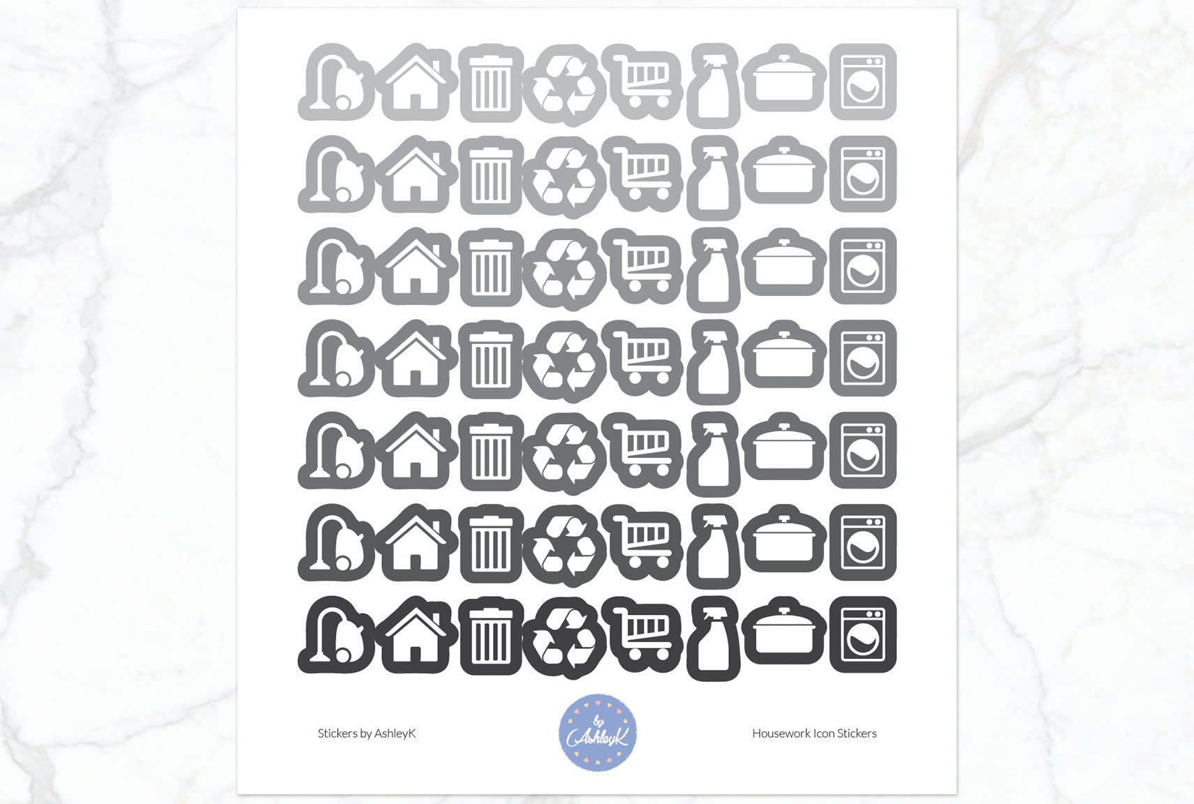 Housework Icon Stickers - Monochrome