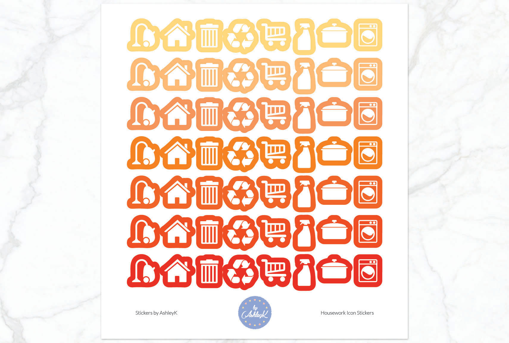 Housework Icon Stickers - Orange