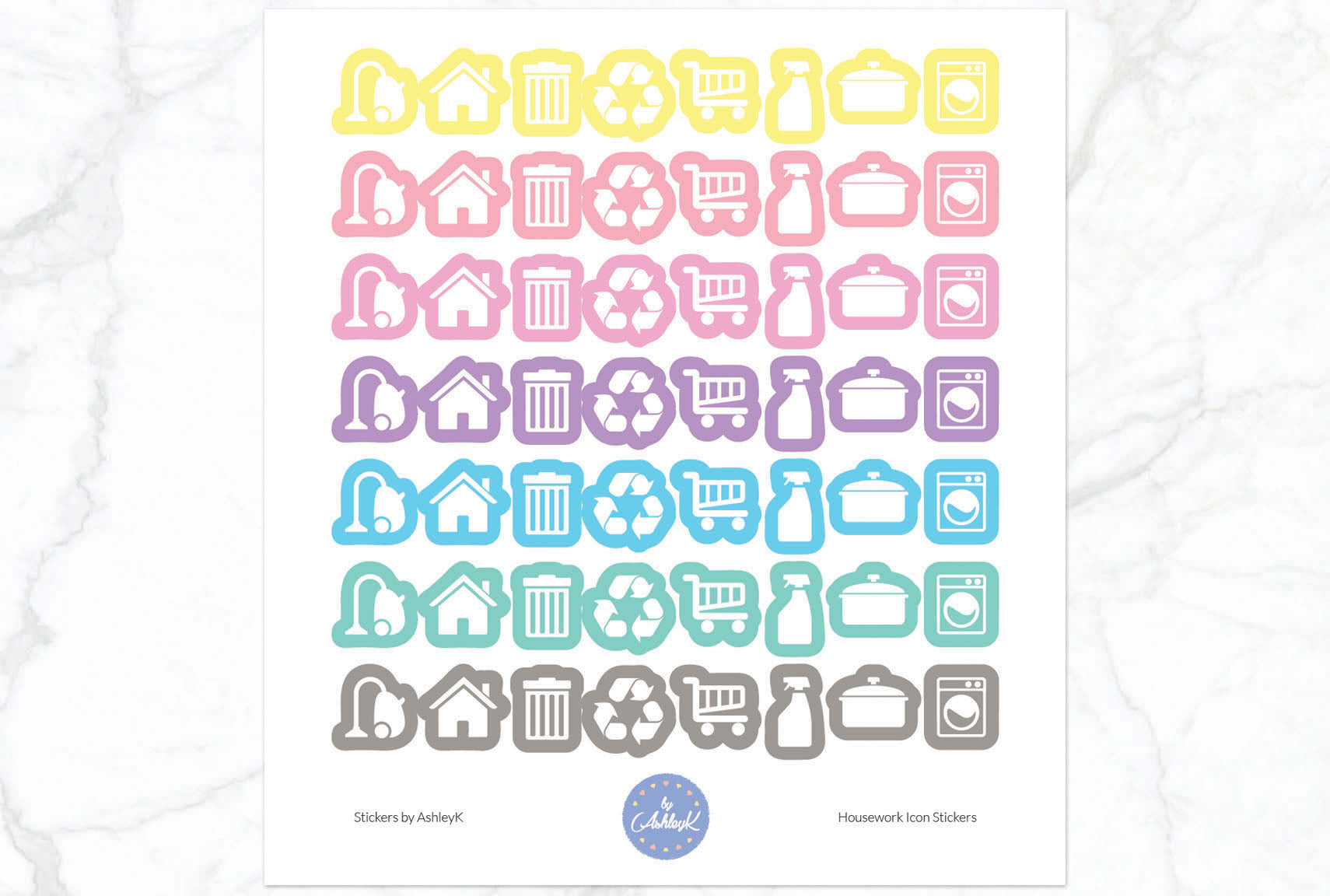 Housework Icon Stickers - Pastel