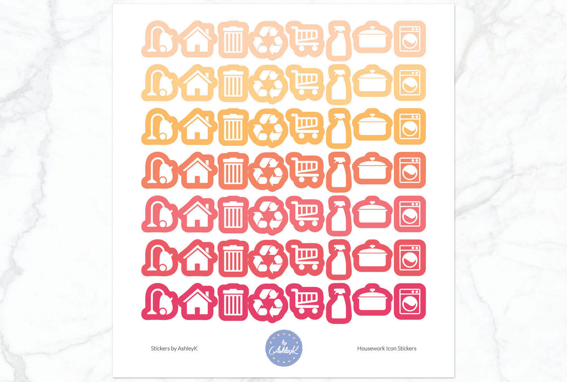Housework Icon Stickers - Peach