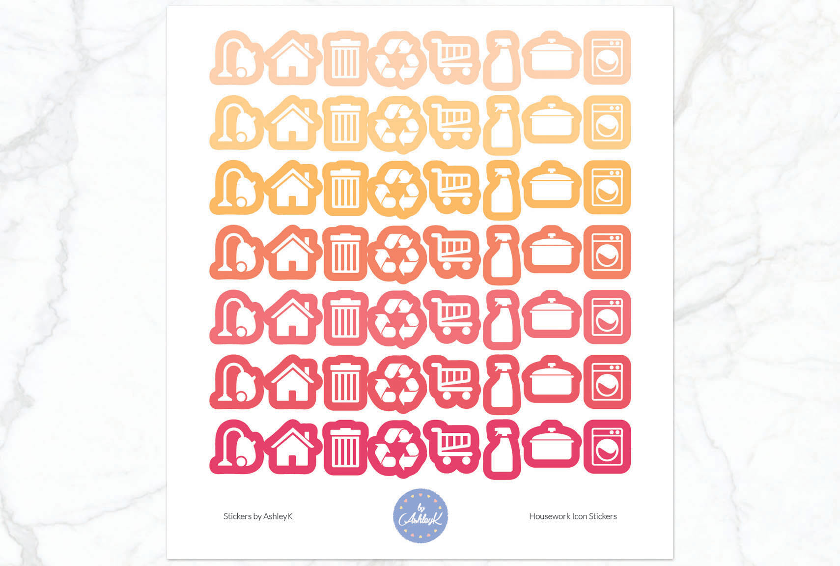 Housework Icon Stickers - Peach