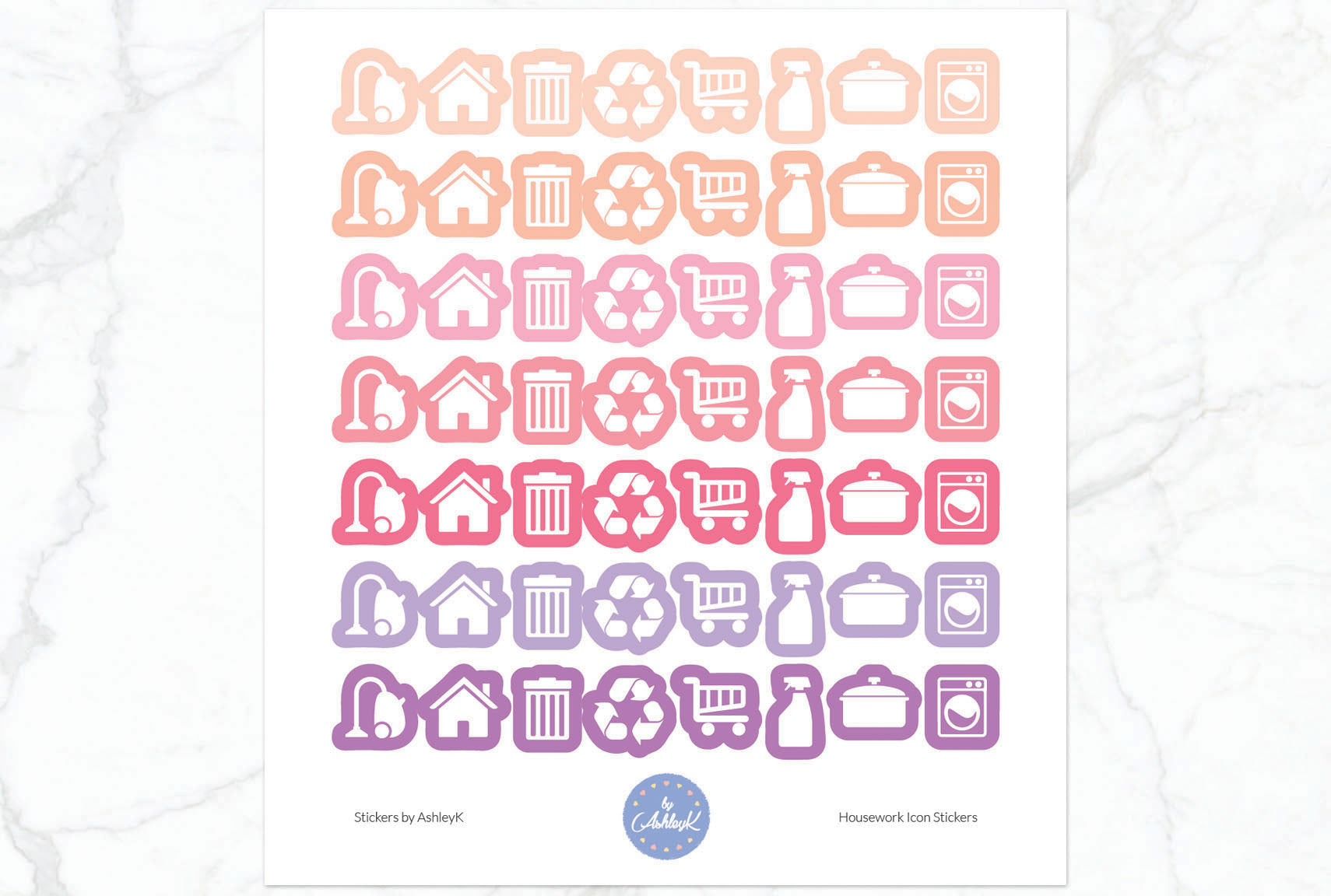 Housework Icon Stickers - Raspberry
