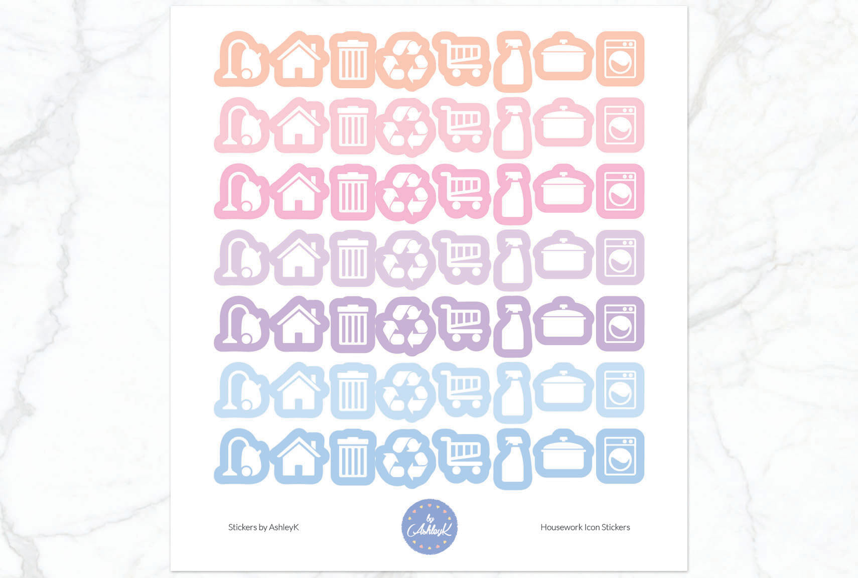 Housework Icon Stickers - Pastel Sunset