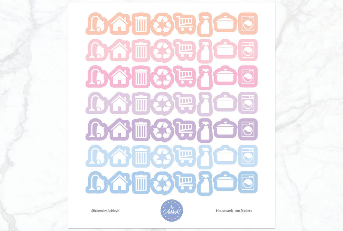 Housework Icon Stickers - Pastel Sunset