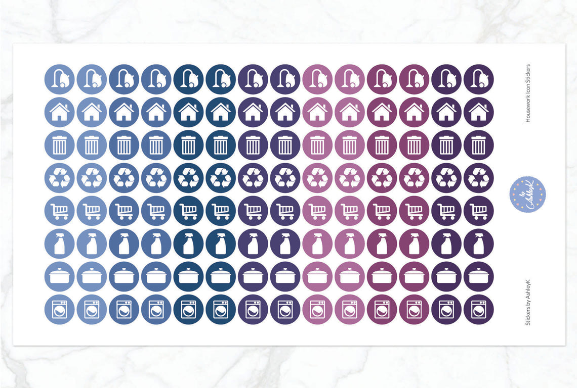 Housework Icon Stickers - Blueberry