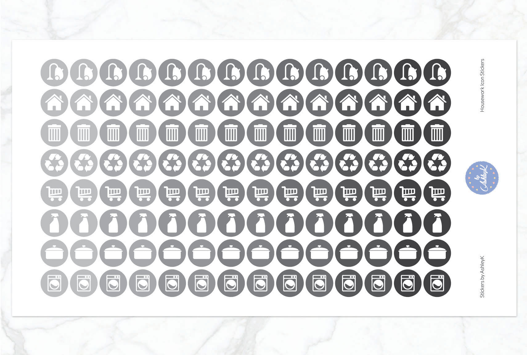 Housework Icon Stickers - Monochrome