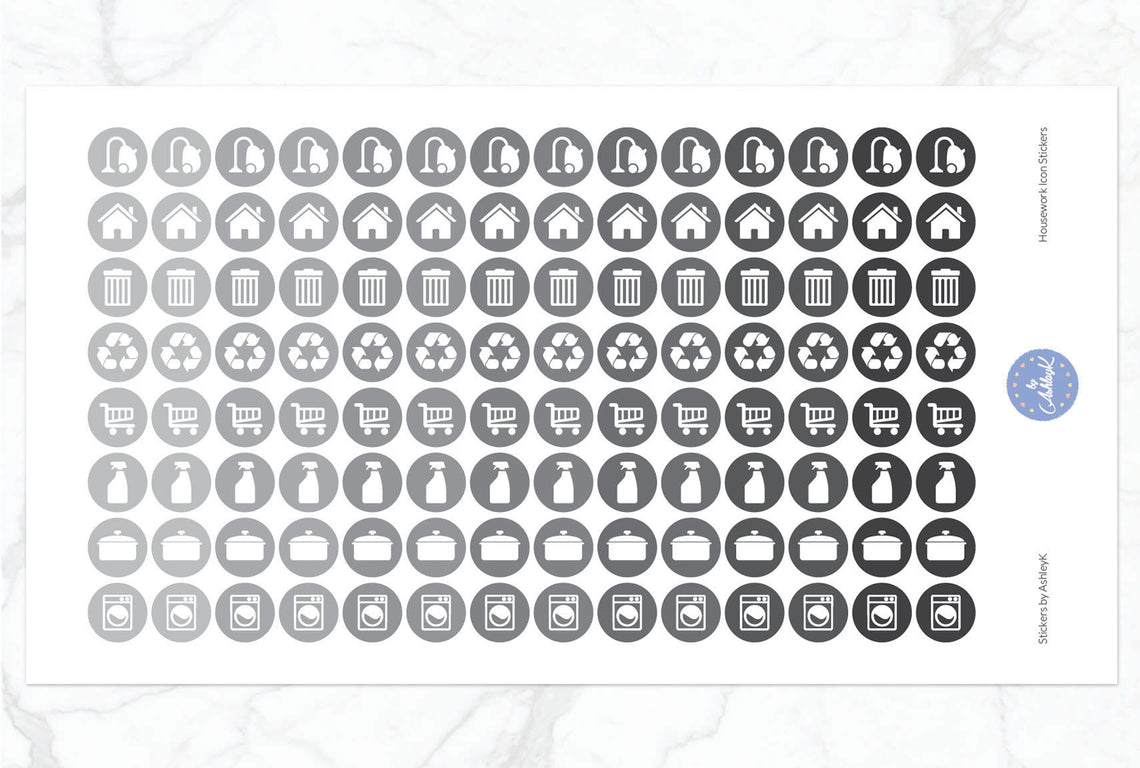 Housework Icon Stickers - Monochrome