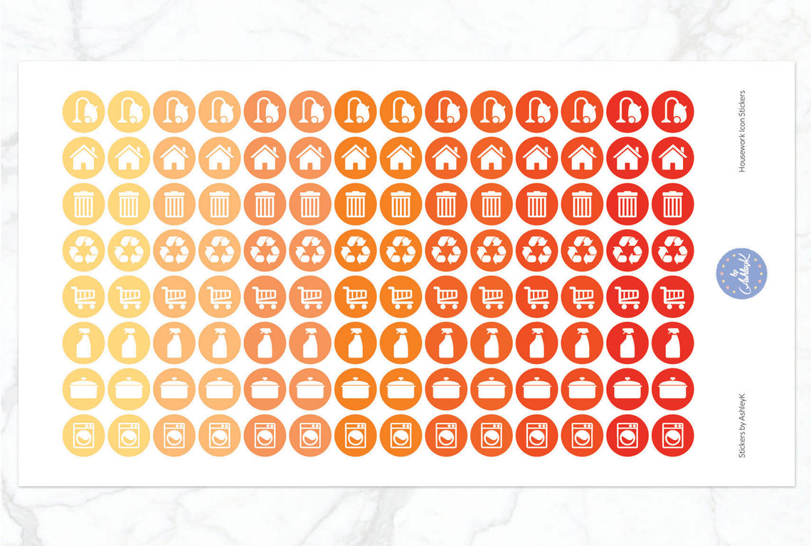 Housework Icon Stickers - Orange