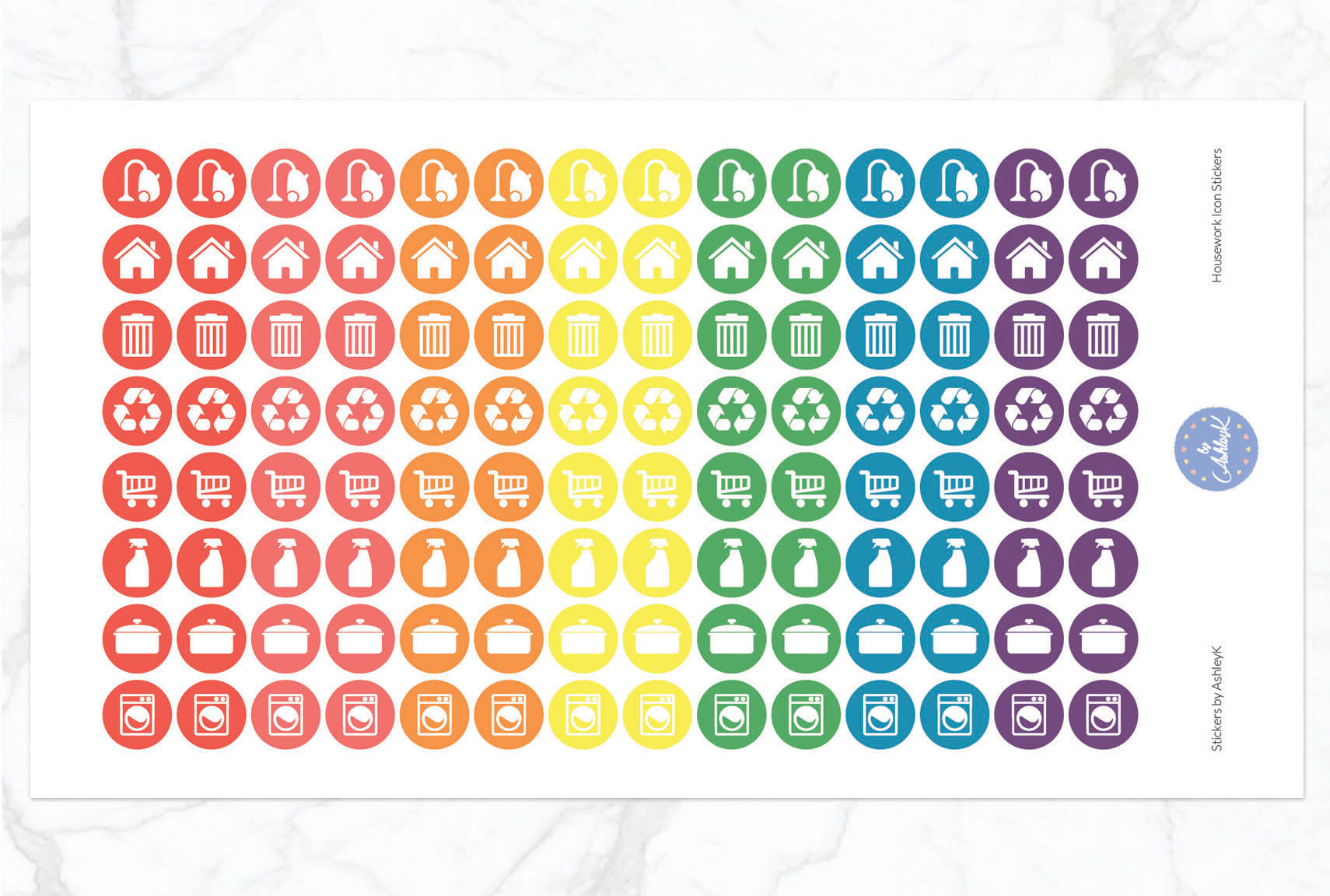 Housework Icon Stickers - Pastel Rainbow