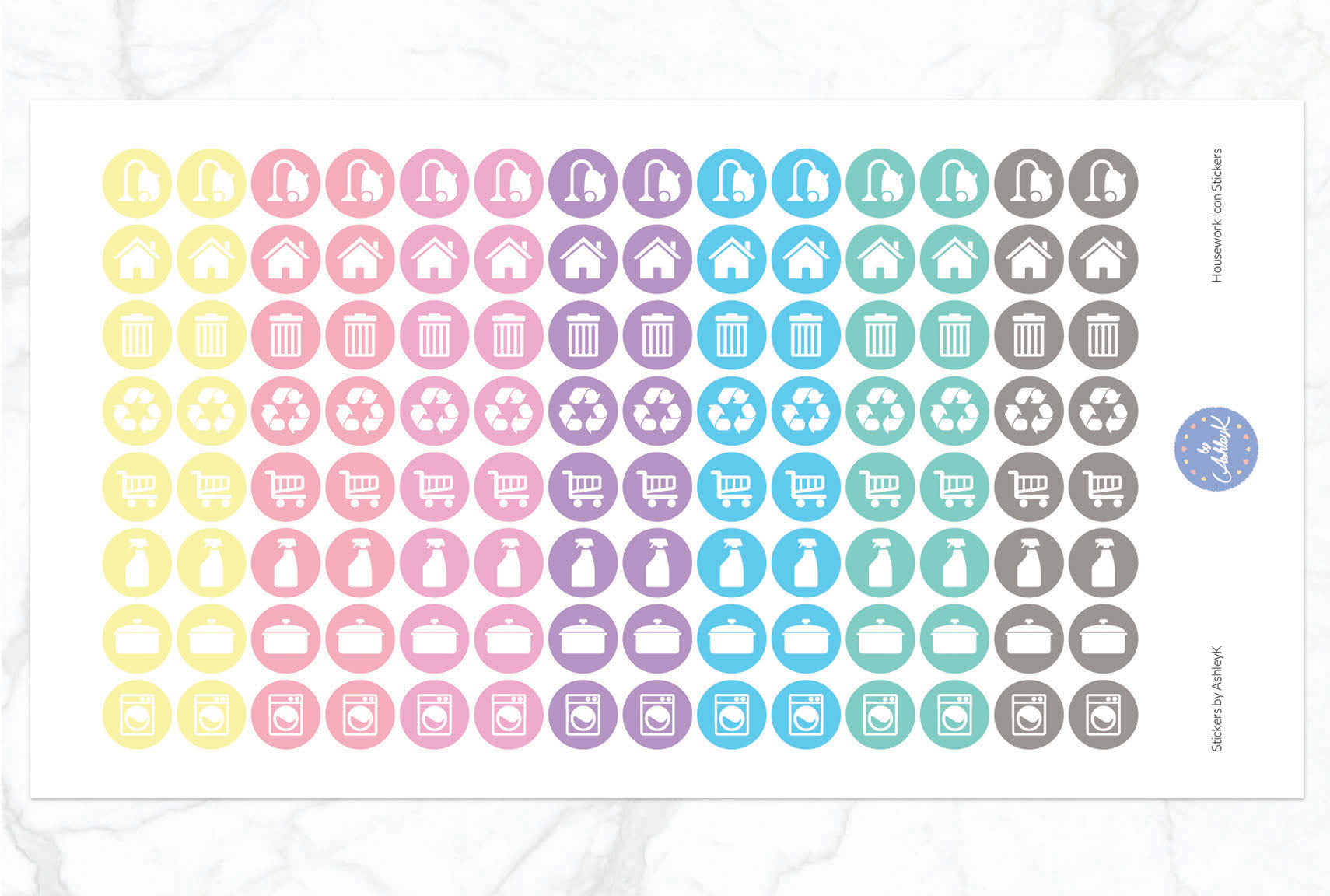 Housework Icon Stickers - Pastel