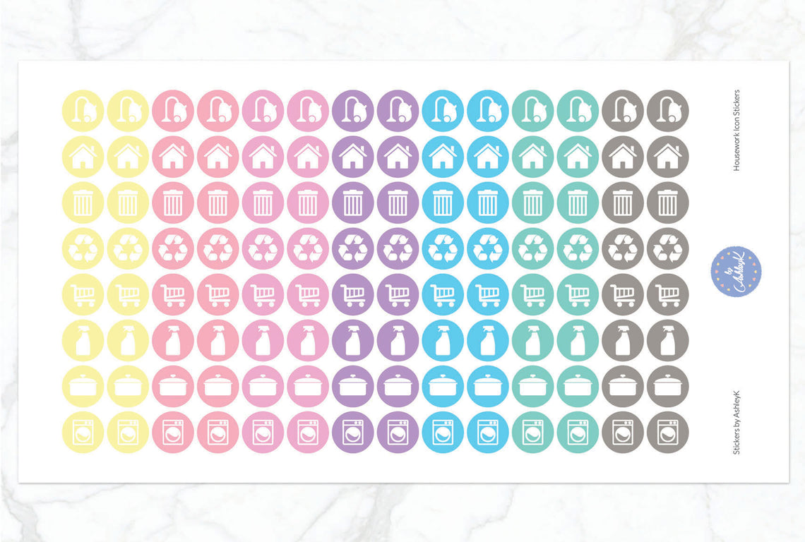 Housework Icon Stickers - Pastel