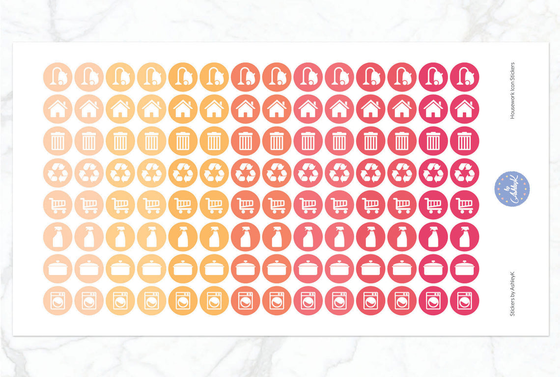 Housework Icon Stickers - Peach