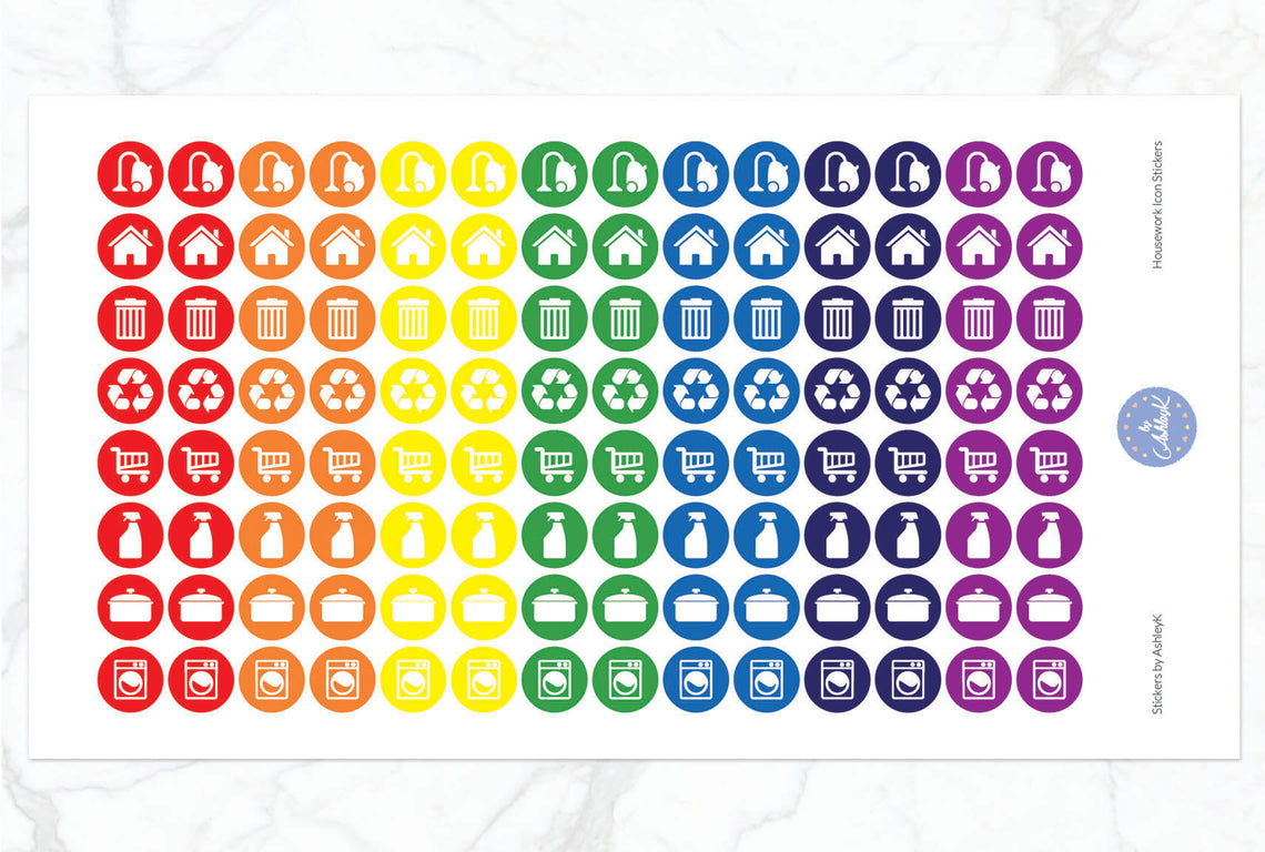 Housework Icon Stickers - Rainbow