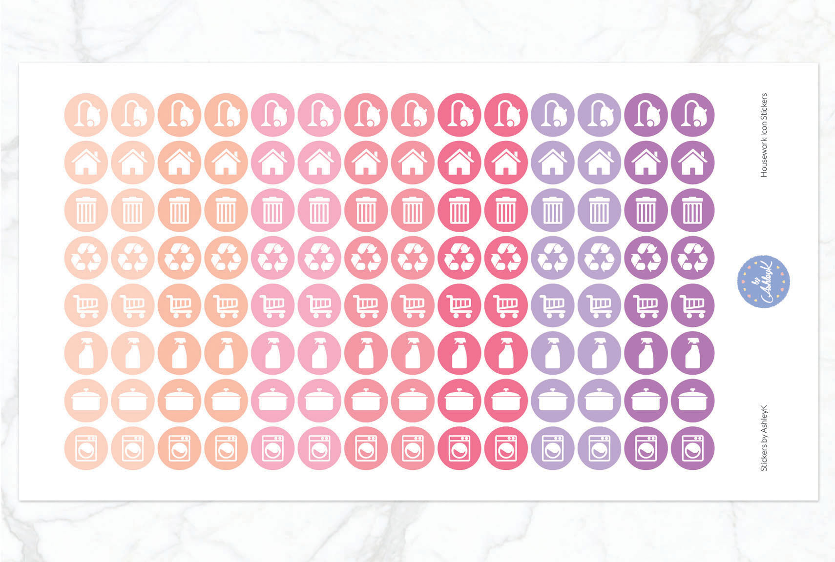 Housework Icon Stickers - Raspberry