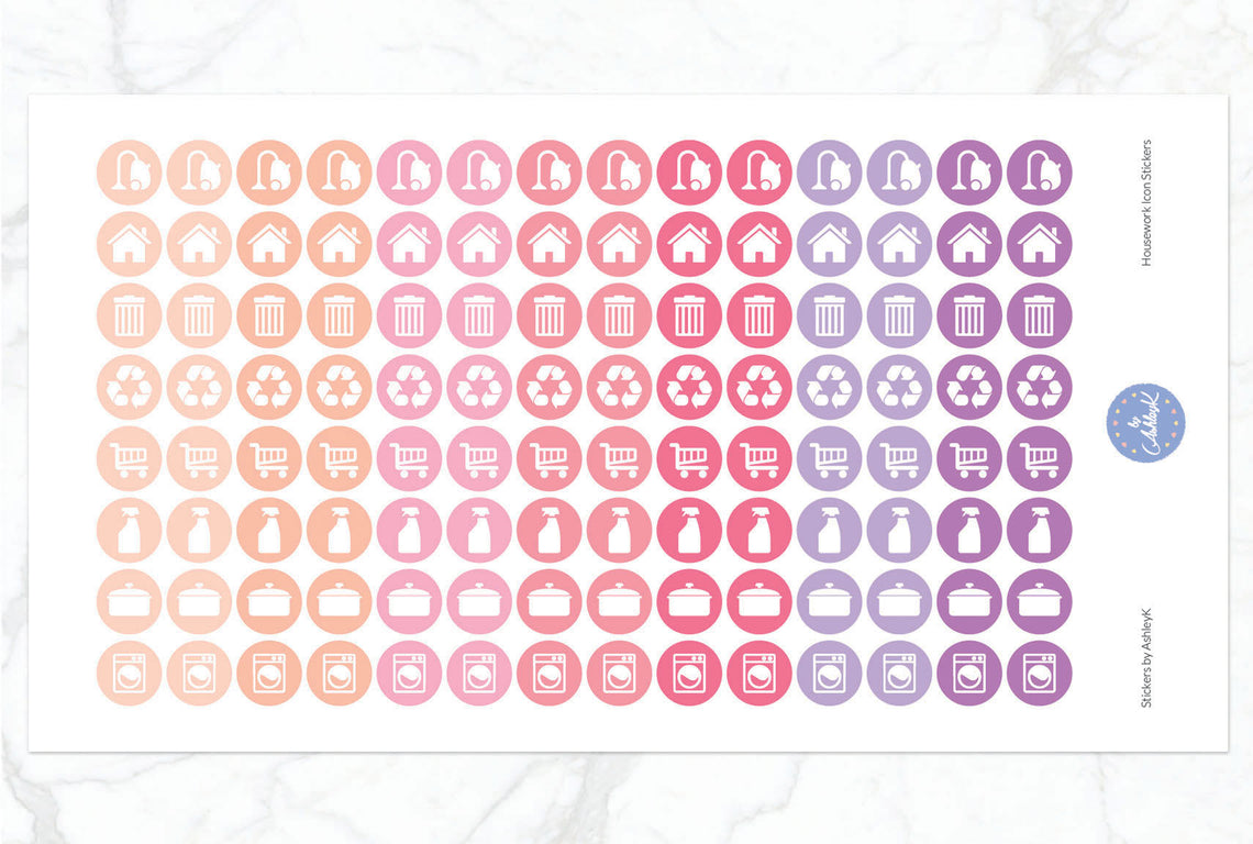 Housework Icon Stickers - Raspberry