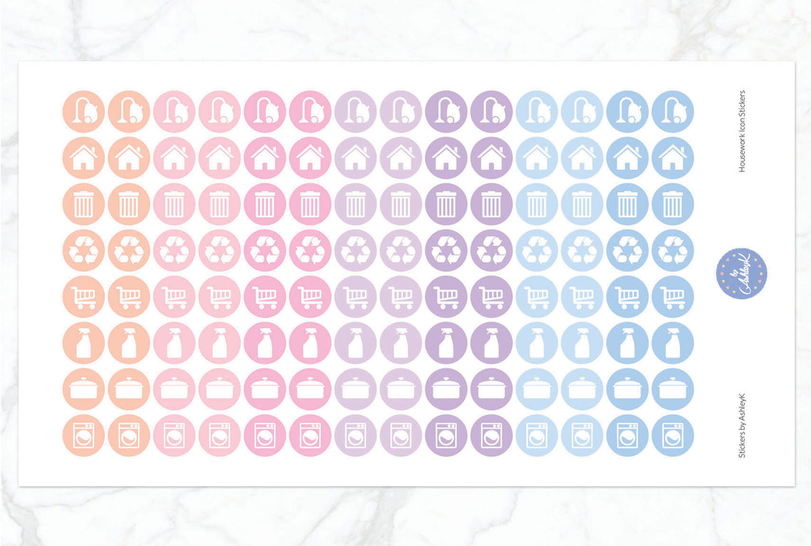 Housework Icon Stickers - Pastel Sunset