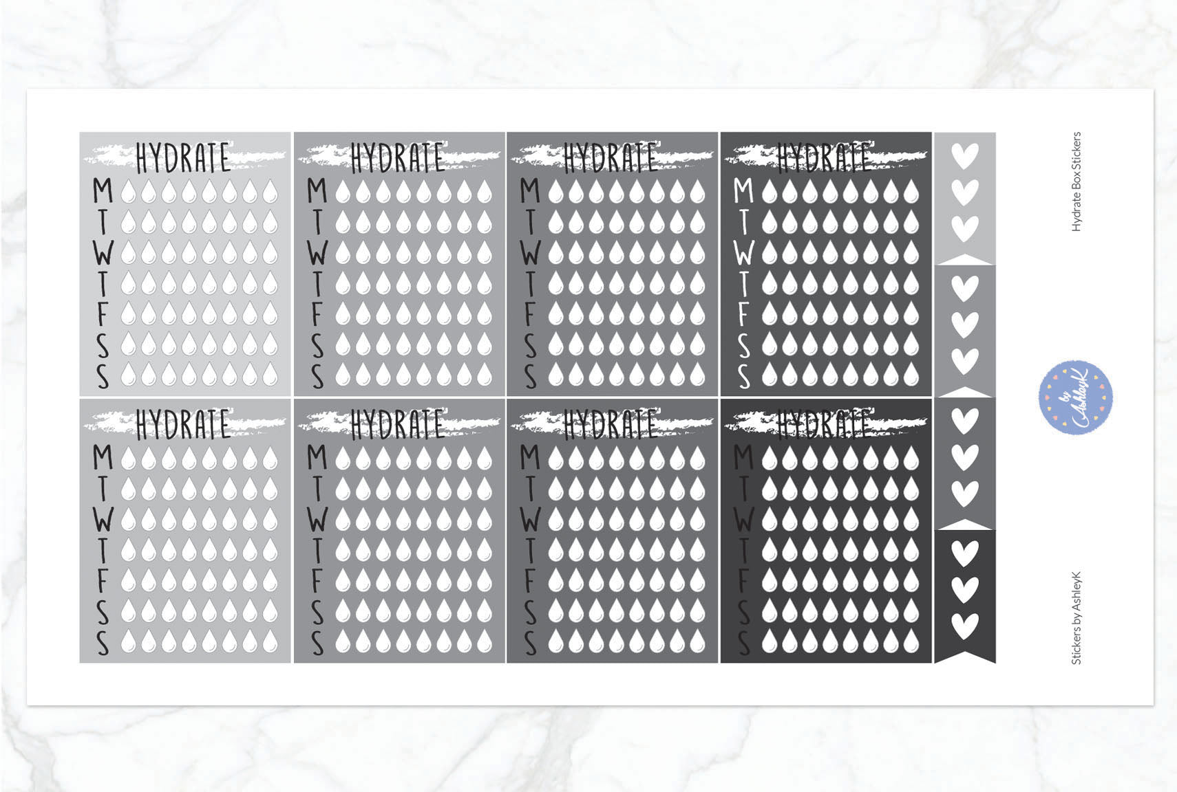 Weekly Hydrate Stickers - Monochrome