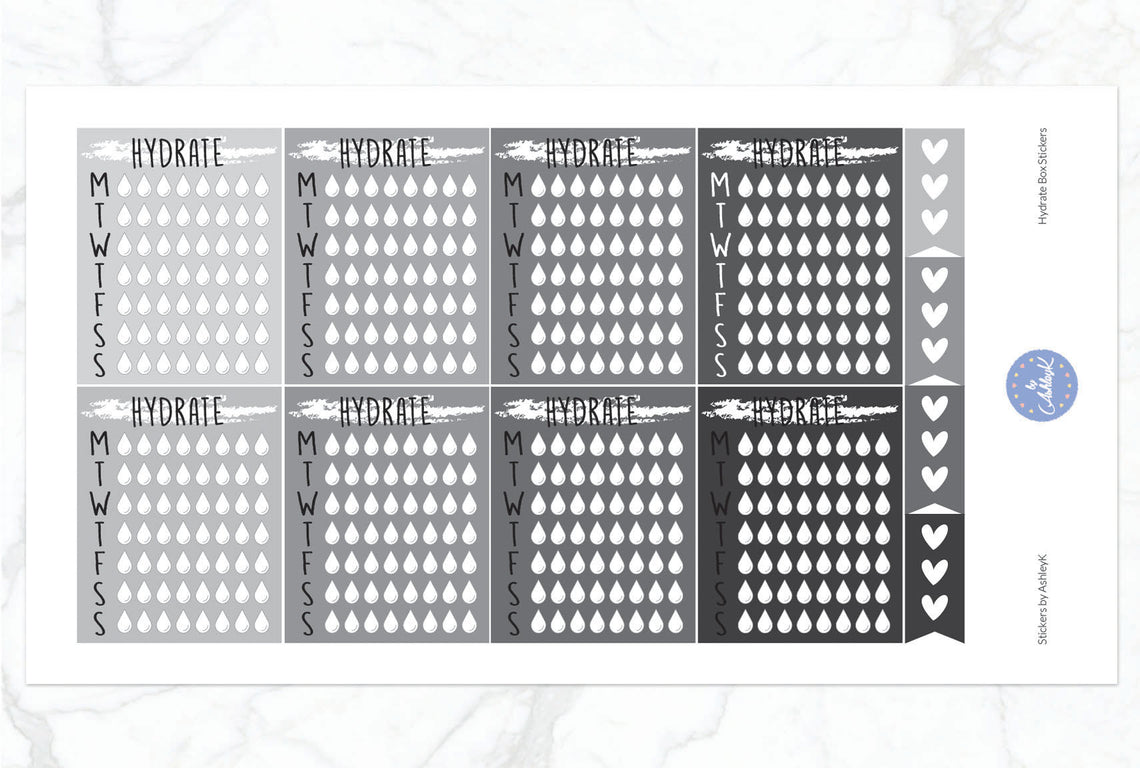 Weekly Hydrate Stickers - Monochrome