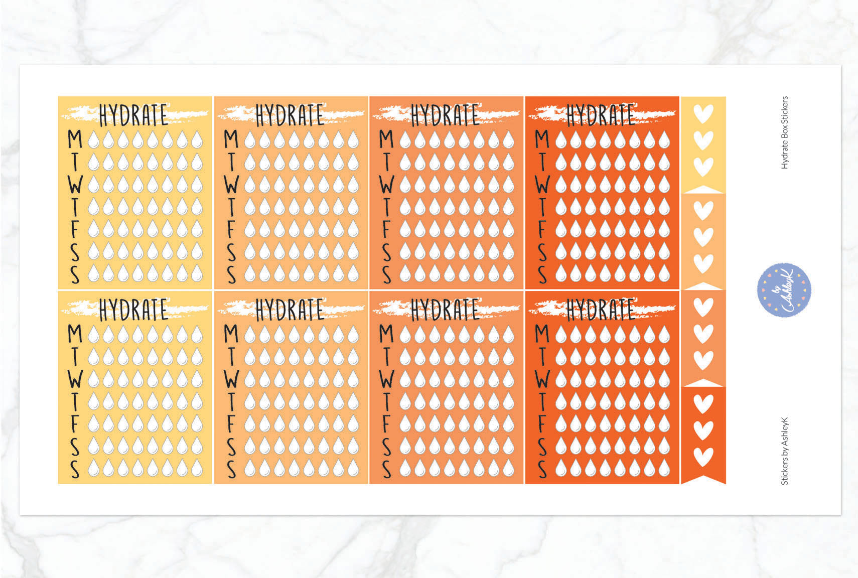 Weekly Hydrate Stickers - Orange
