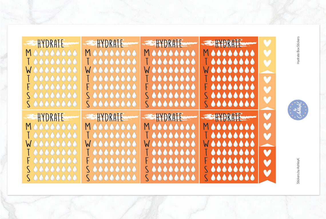 Weekly Hydrate Stickers - Orange