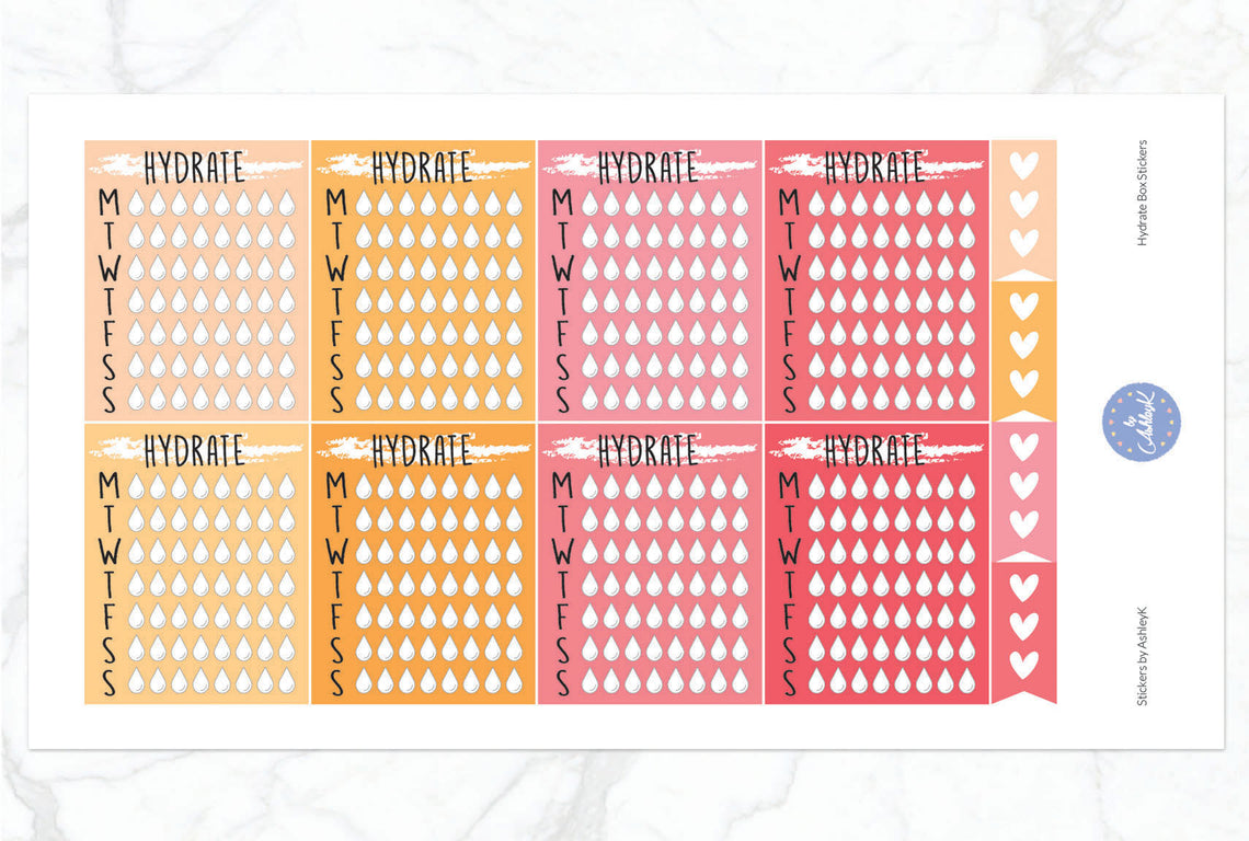 Weekly Hydrate Stickers - Peach