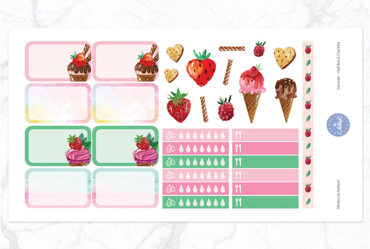 Ice Cream Weekly Kit - Erin Condren Planner Stickers – Stickers by AshleyK