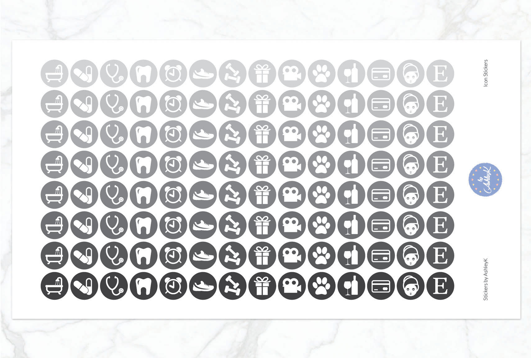 Daily Routine Icon Stickers - Monochrome