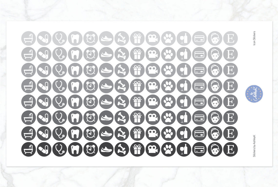 Daily Routine Icon Stickers - Monochrome