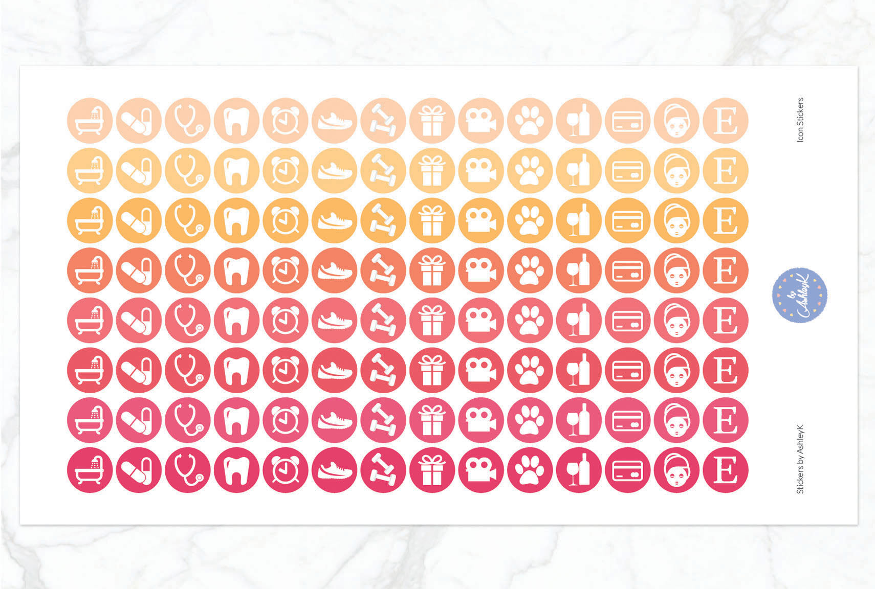 Daily Routine Icon Stickers - Peach
