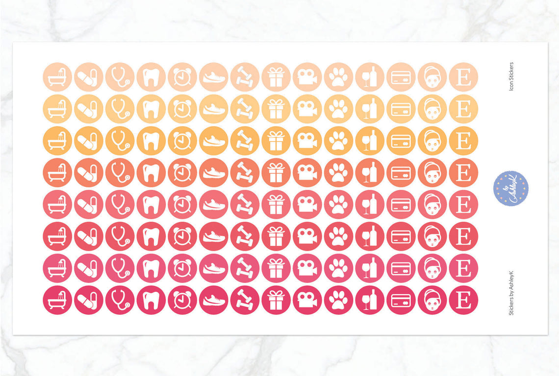 Daily Routine Icon Stickers - Peach