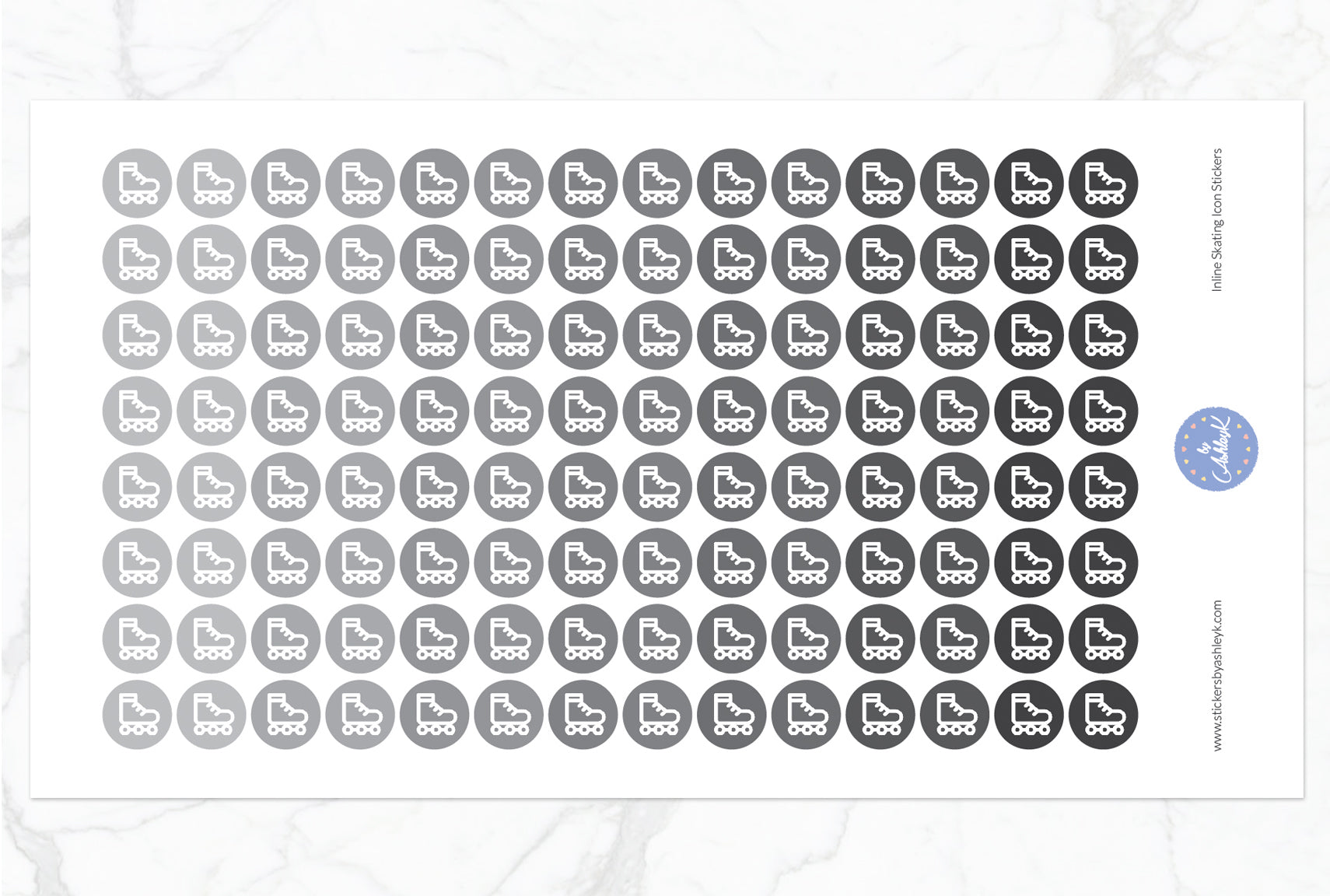 Inline Skating Icon Round Stickers - Monochrome