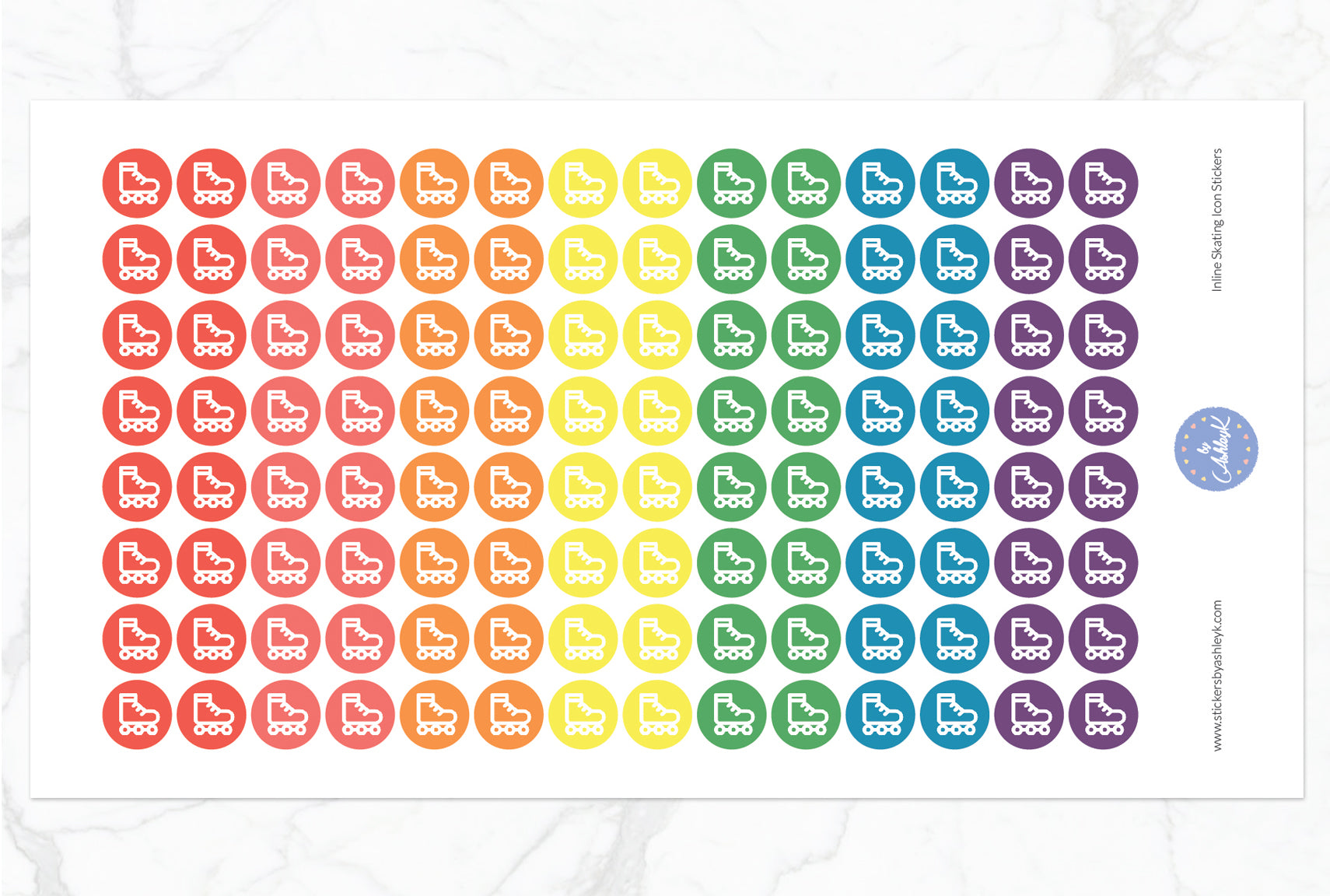 Inline Skating Icon Round Stickers - Pastel Rainbow