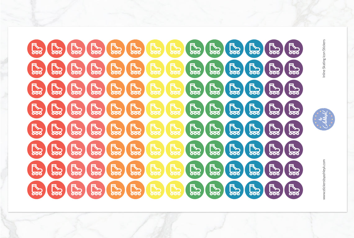 Inline Skating Icon Round Stickers - Pastel Rainbow