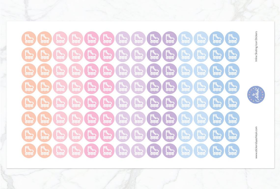 Inline Skating Icon Round Stickers - Pastel Sunset