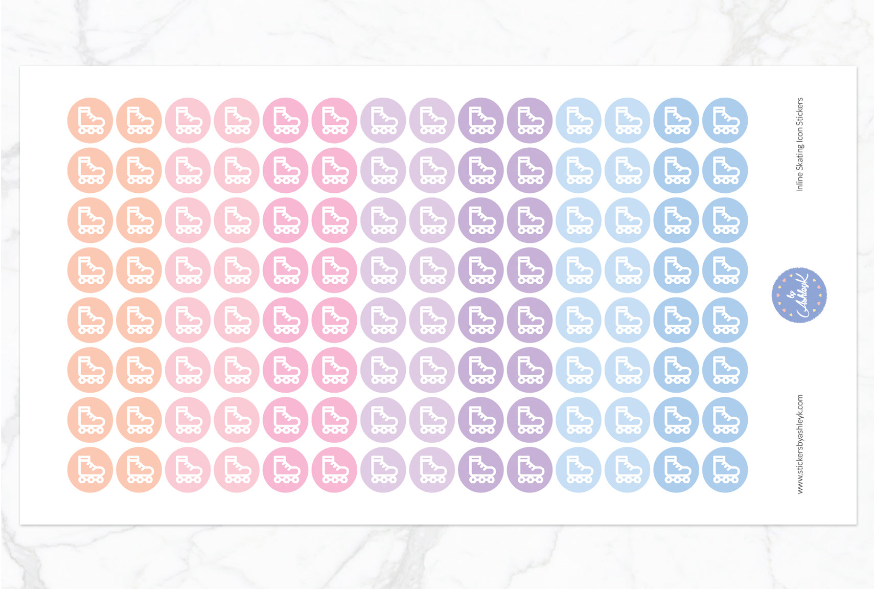 Inline Skating Icon Round Stickers - Pastel Sunset
