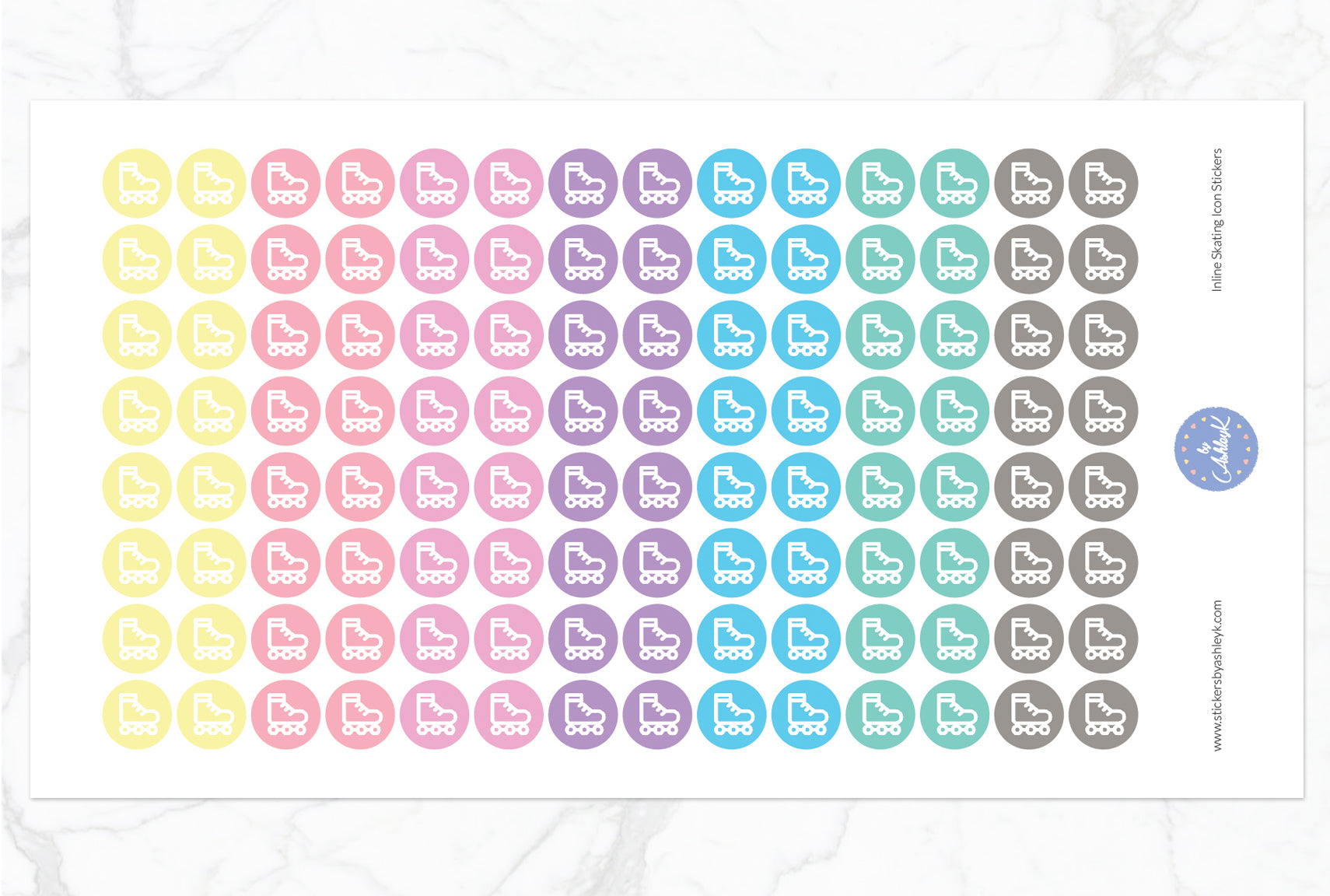 Inline Skating Icon Round Stickers - Pastel