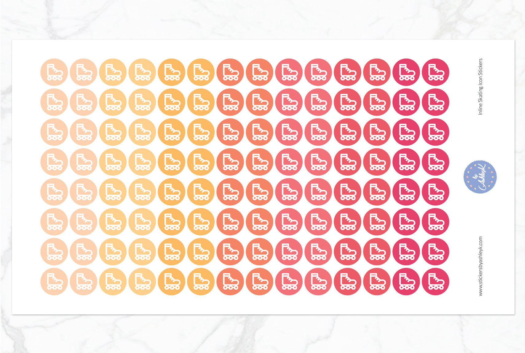 Inline Skating Icon Round Stickers - Peach