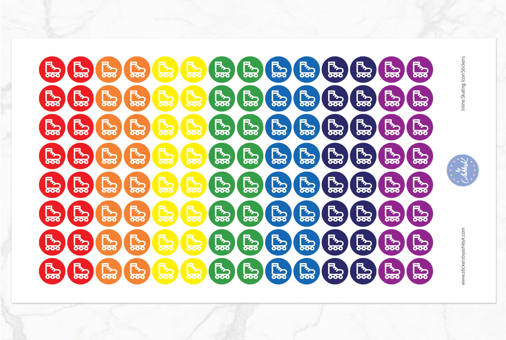 Inline Skating Icon Round Stickers - Rainbow