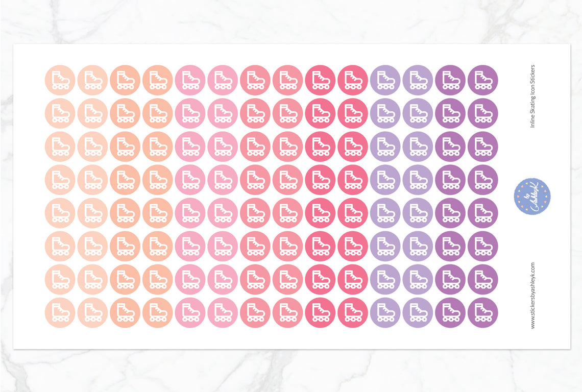 Inline Skating Icon Round Stickers - Raspberry