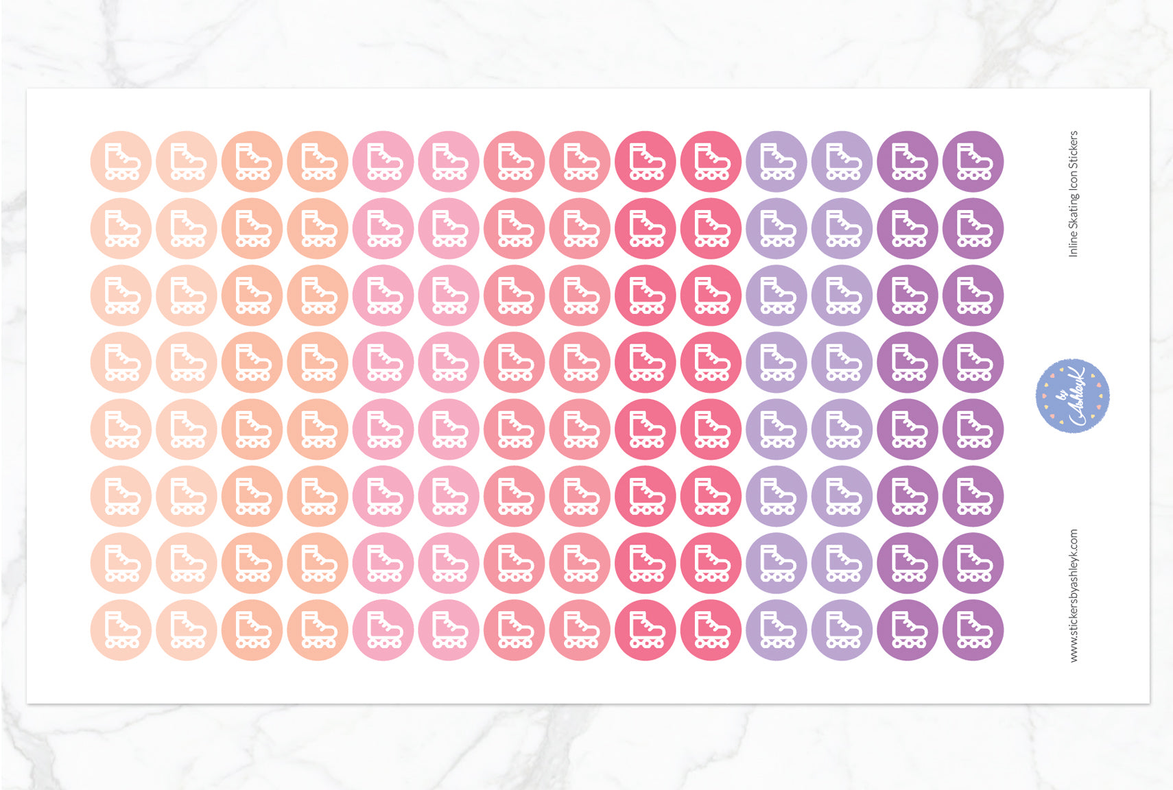 Inline Skating Icon Round Stickers - Raspberry