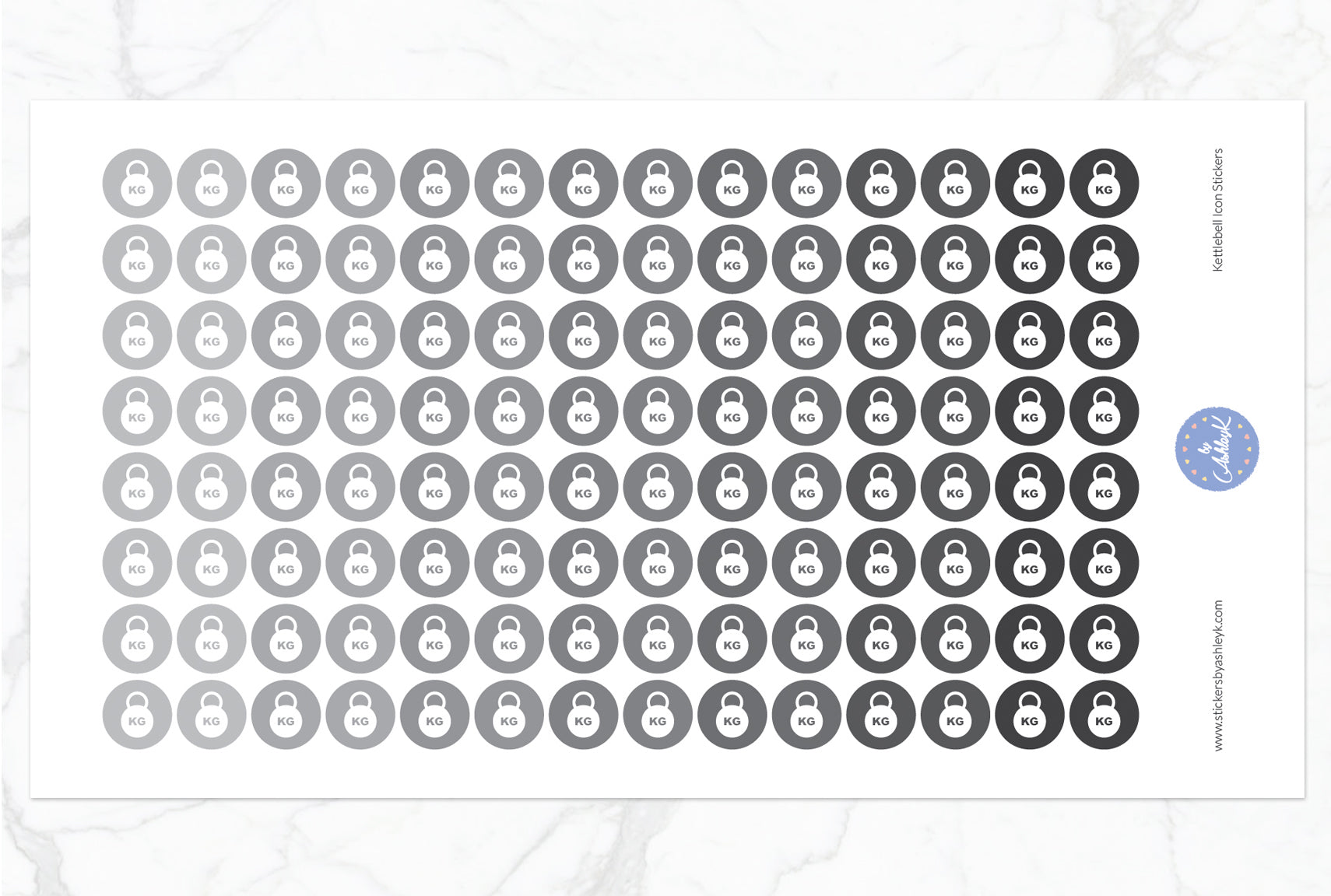 Kettlebell Icon Round Stickers - Monochrome