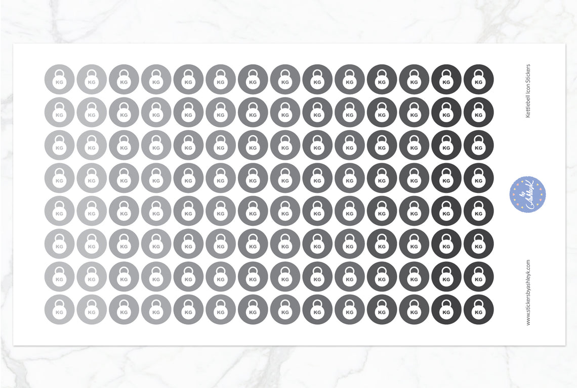 Kettlebell Icon Round Stickers - Monochrome