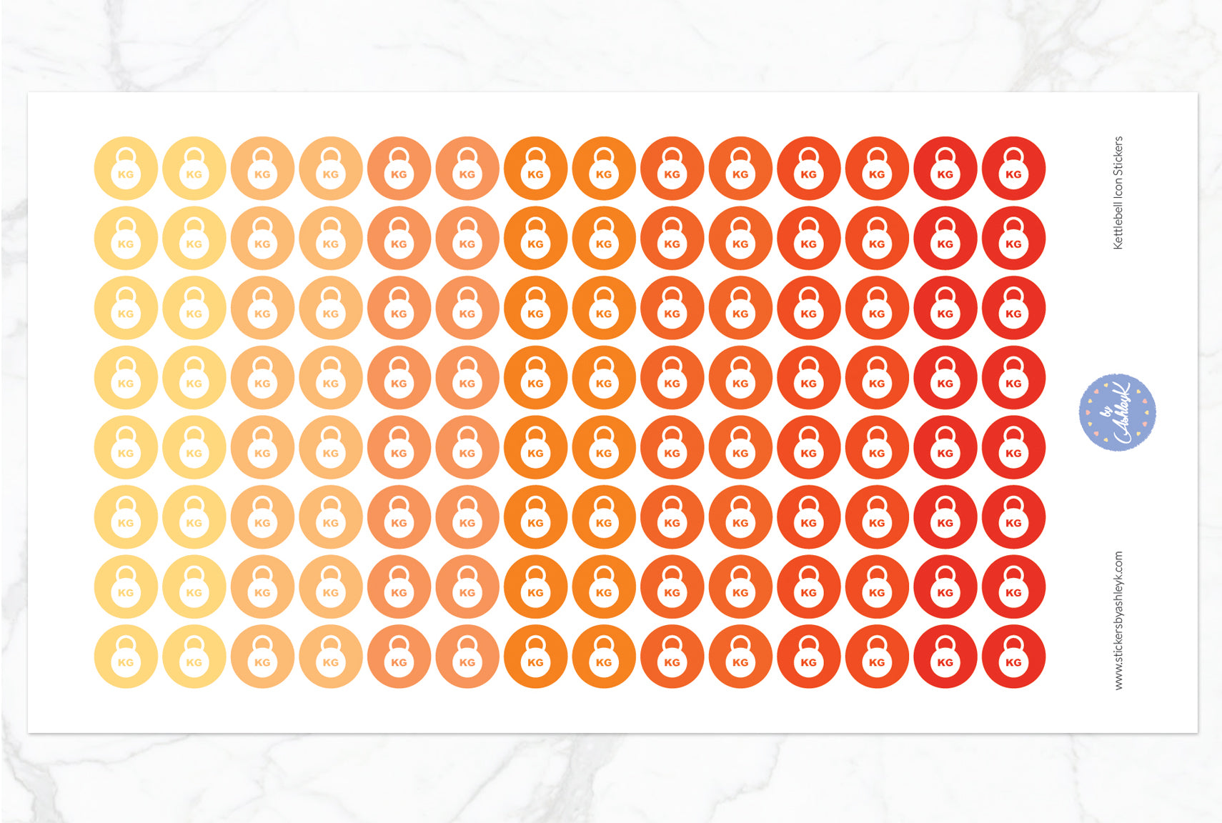 Kettlebell Icon Round Stickers - Orange